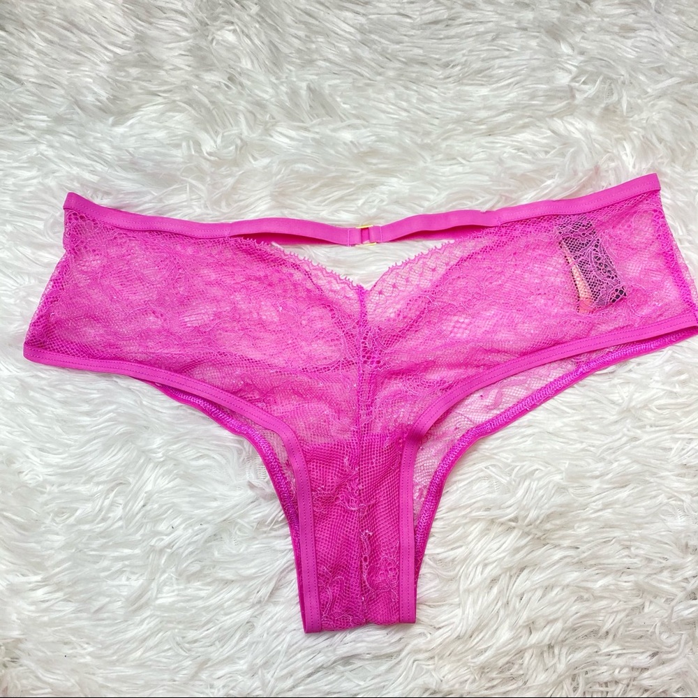 NWT Victoria’s Secret Pink Lace Strappy Metal Embellished Cheeky Underwear Panty - Picture 9 of 16
